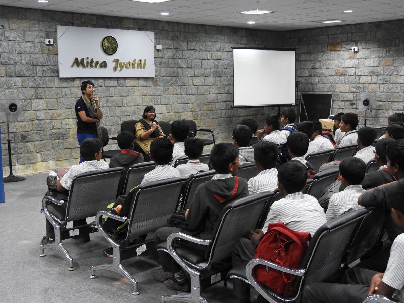 Mitra Jyothi awareness sessions are conducted to sensitize school & college students about interacting with people with disabilities.